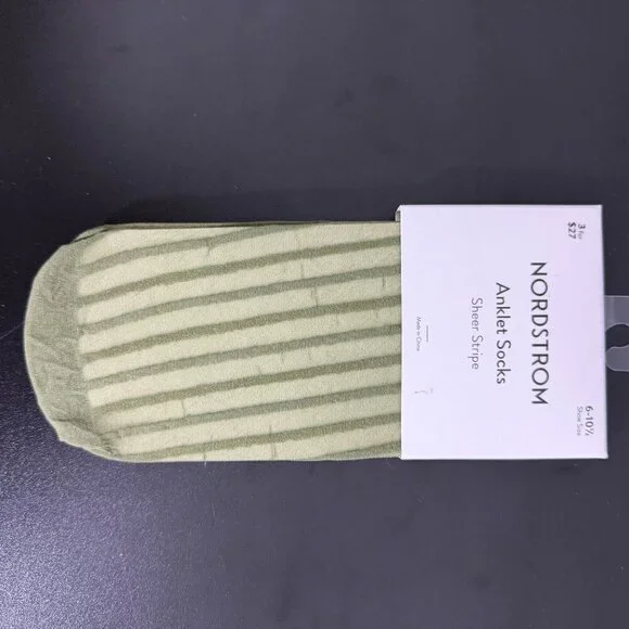 Nordstrom Dressy Sheer Ankle Socks 3-pack Striped Polka Dot Pink Green - Picture 4 of 7